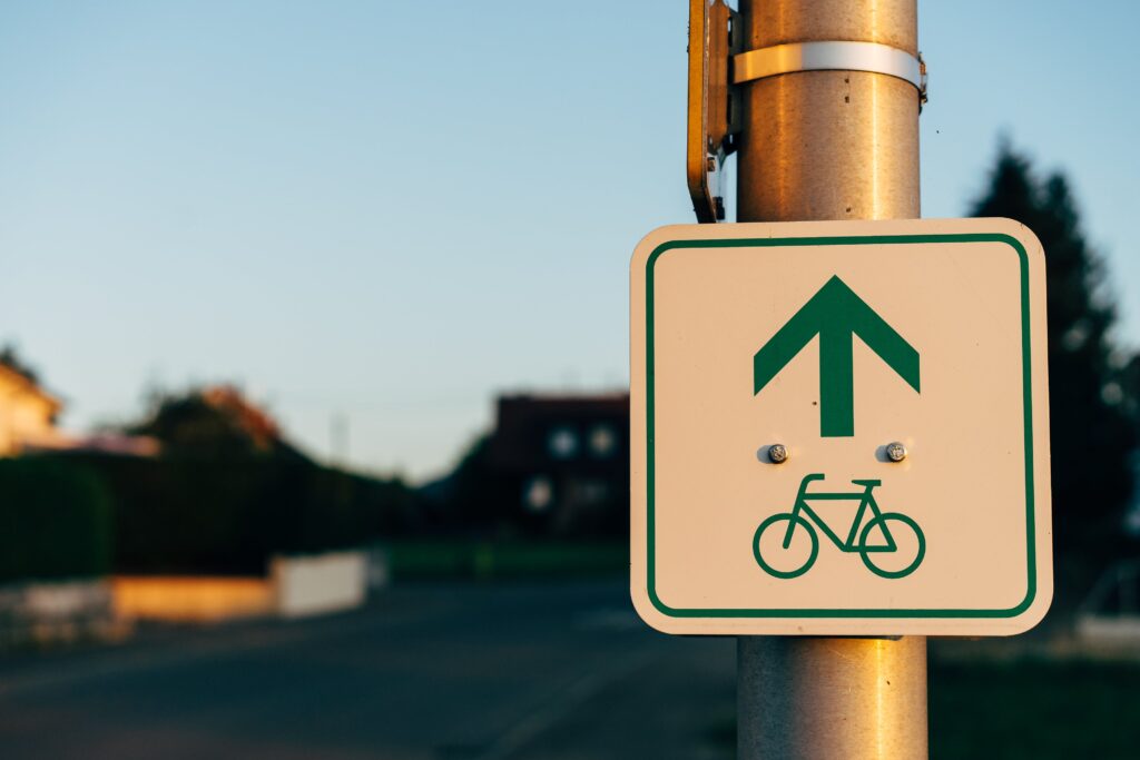 Cycling Sign on Metal Post