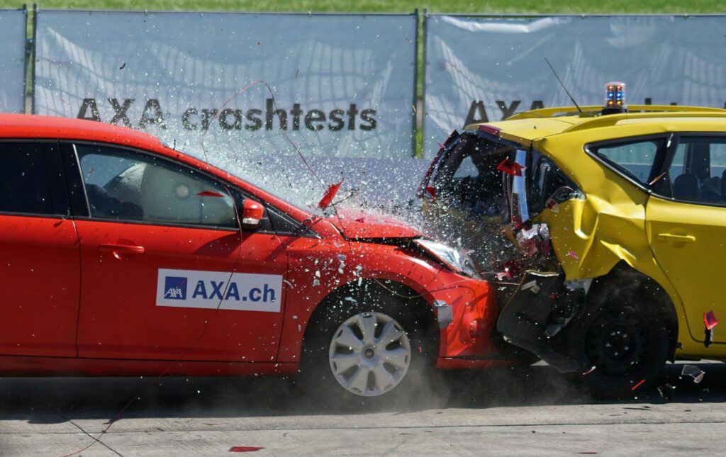 Test cars in a rear-end crash