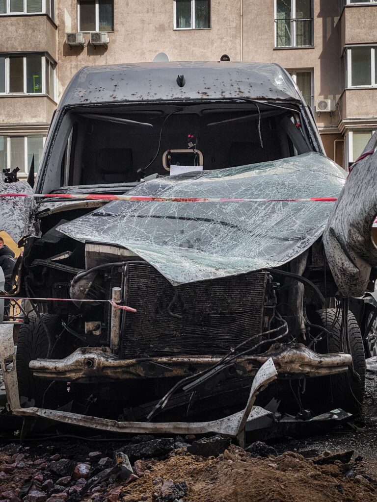 Severely damaged vehicle after a car accident